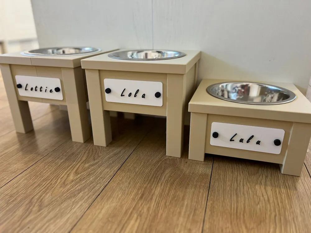 Handmade, 3D Printed Dog Bowl holder with Customizable Name